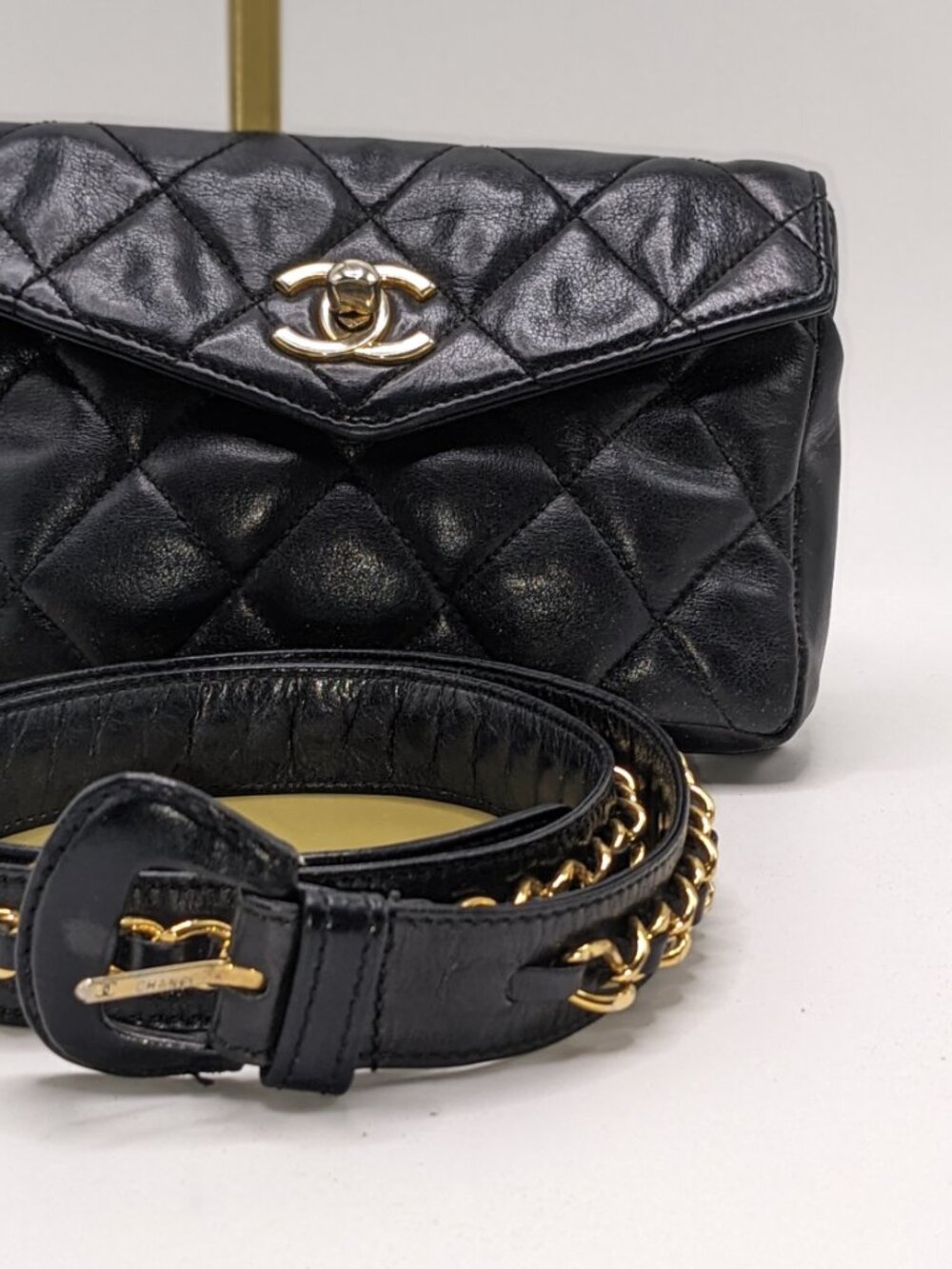 Chanel Vintage Black Quilted Leather CC Waist Belt Bag
